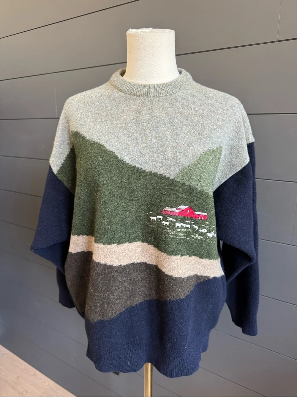 Wolly Jumper Unisex 100% Wool Pastoral Landscape Sweater New Zealand 80-90s